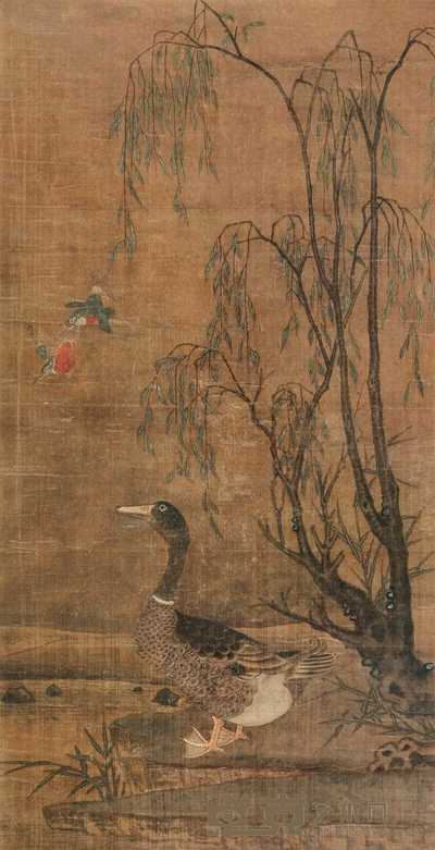 无款 柳塘鸭趣 立轴 150×77cm